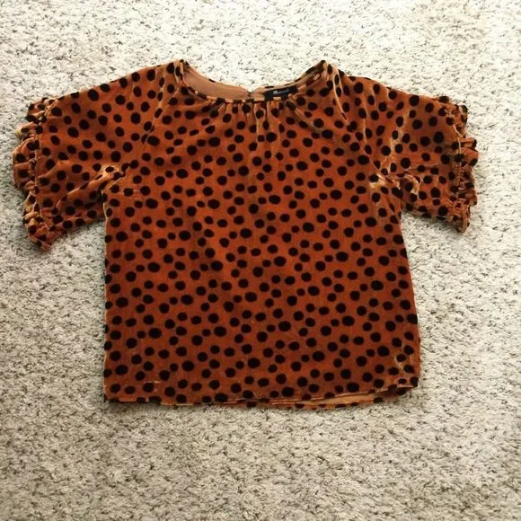 MADEWELL Velvet Memento Ruffle-Sleeve Top in Leopard Dot Shirt Size S - Picture 9 of 9